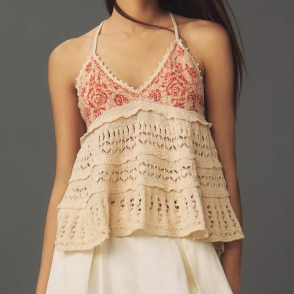 Anthropologie Floral Crochet Babydoll Sweater Tank - Picture 1 of 5